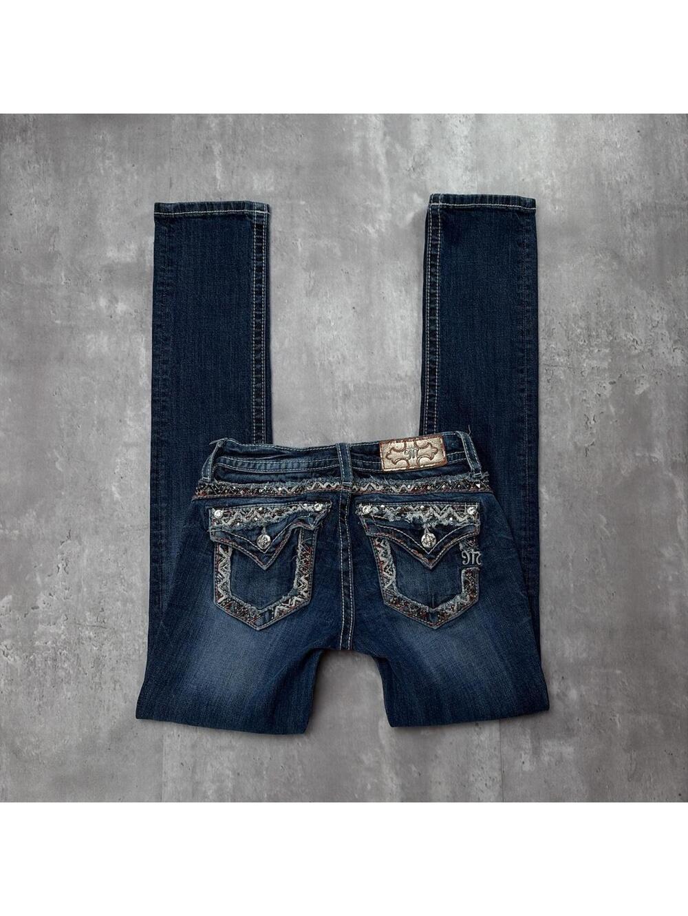 Y2K Miss Me Grunge Embellished Straight Low Rise Denim Jeans